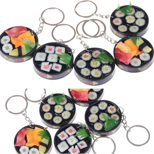 Fashion Plastic Food Keychain Toys Simulation Sushi Plate Model Key Ring Box Gift Key Chain Unisex Keychain