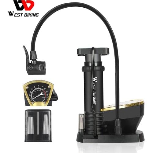 WEST BIKING Foot Bike Pump Ultra-light MTB Road Pump Schrader Presta Cycling Inflator 140Psi Portable Pump With Pressure Gauge