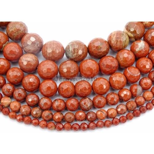 Natural Red Jas-per Gems Stones Faceted Round Spacer Loose Beads 15.'' Strand for Jewelry Making Crafts 5 Strands/Pack