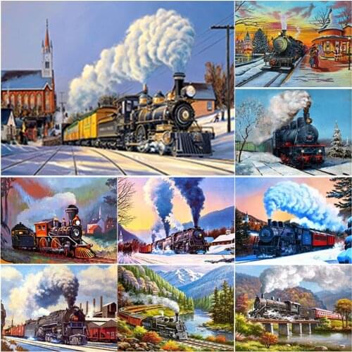 New 5D DIY Diamond Painting Full Square Round Drill Train Scenery Diamond Embroidery Scenery Cross Stitch Crafts Home Decor Gift