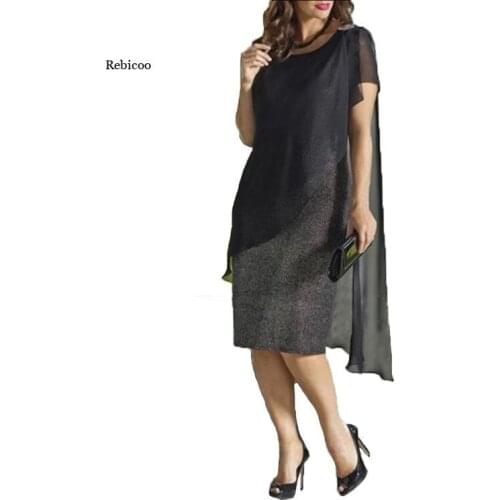 Soild Color Chiffon Fake Two-Piece Slim Bag Hip Sexy Dress for Women Regular O-Neck New Elegent Women Dress Plus Size S-5Xl