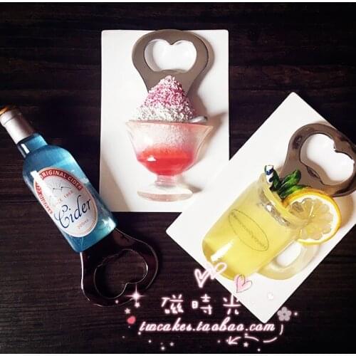 Export to Europe Summer lemon juice cocktail bottle opener with magnetic stickers on refrigerator