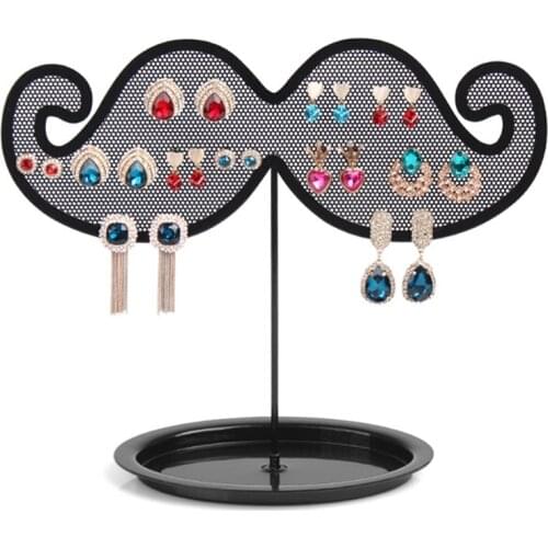 Fashion Jewelry Display Shelf Black Beard Shape Ear Stud Holder Stand Metal Earring Hanging Organizer for Women