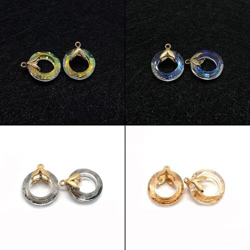 Charms for Jewelry Making ,10PCS Ring Crystal Necklace Accessory Gold Alloy Pendant, 14mm * 17mm Multi-color DIY Production