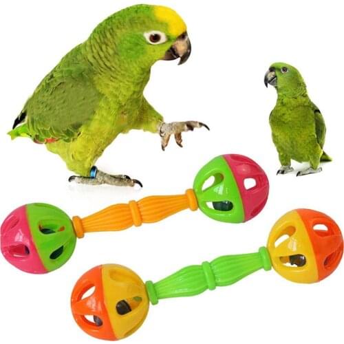 Pet Bird Parrot Hollow Double-head Bell Ball Rattle Bite Chew Interactive Toy