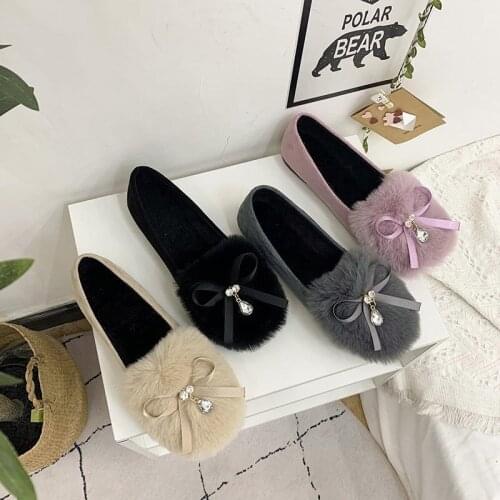 Furry shoes for womens outer wear one-step round toe flat bottom 2020 new autumn and winter plus velvet single shoes