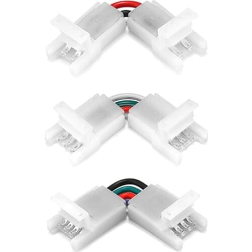 RGB LED Strip Connector 2/3/4 Pin 8/10mm L-Shape Adjustable Angle Connector For 3528 5050 SMD RGB LED Strip Lights to Strip