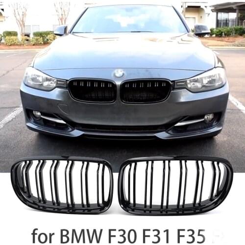 F30 F35 F31 Grill Front Kidney Double Line Grille for BMW 3 series F30 F31 F35 2011-2019 ABS Gloss Black Grill Car Accessories