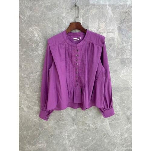 2021 French Romantic Single-breasted Small Flying Sleeves Pleated Stitched Cotton Three-color Shirt