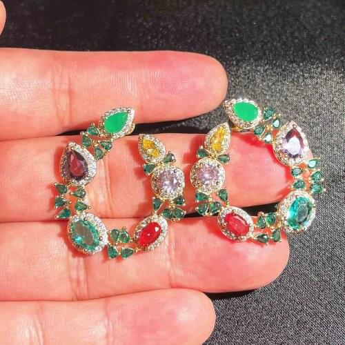 Genuine 925 Sterling Silver Colorful Circle Green Zircon Earrings for Women Engagement Luxury Bride Stud Earring Fine Jewelry