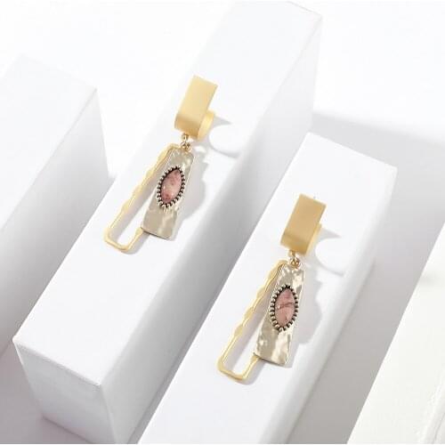Fashion Design Resin Eye Metal Dangle Earrings Gold Square Hollow Pendant Statement Earrings for Women Girls Punk Party Jewelry