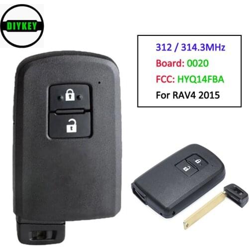 DIYKEY 0020 Board Smart Prox Remote Key With 2 Buttons 312 / 314MHz P1=88 FOB for Toyota RAV4 2015 FCC ID: HYQ14FBA