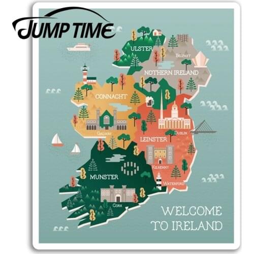 Jump Time for Ireland Map Vinyl Stickers Cool Travel Sticker Laptop Luggage Bumper Trunk Window Decal Car Accessories