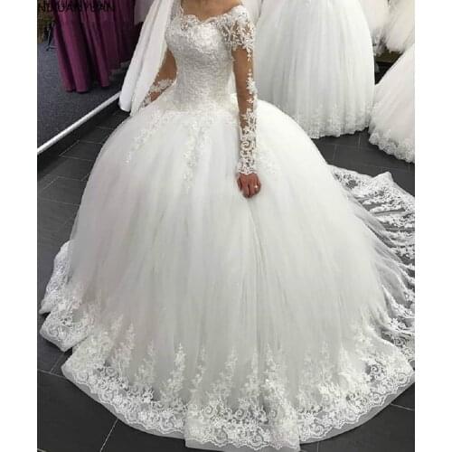 Vintage Long Sleeve Wedding Dresses Lace Ball Gown Tulle Princess Lebanon Wedding Gowns Marriage Dress свадебное платье 2021
