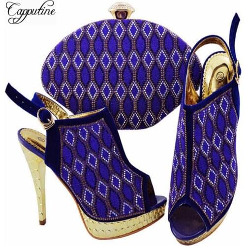 Capputine High Quality Italian Rhinestone Shoes And Bag Set Fashion Elegant Woman High Heels Shoes And Bag Set For Party Dress