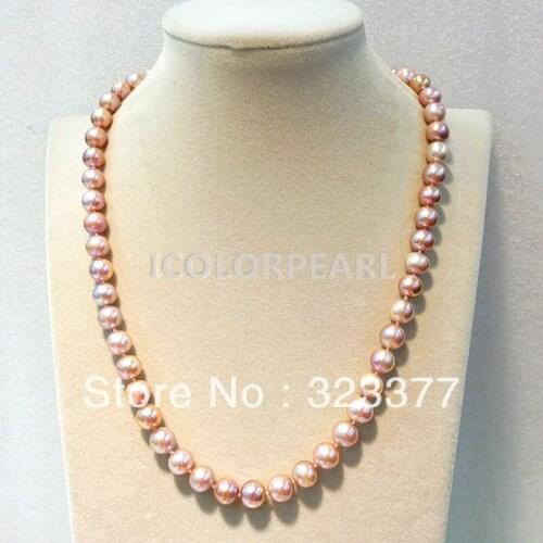 WEICOLOR Beautiful Shiny 20" 9MM Light Purple Round Natural Freshwater Pearl Necklace, Other Colors: White, Pink And Black