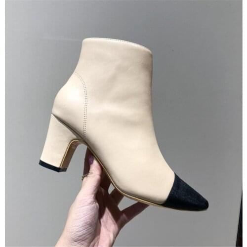 New Fashion Luxury Genuine Leatherr Women Boots Brand Designer High Heels Short Boots Ladies Pointed Horseshoe Heel Female Shoes