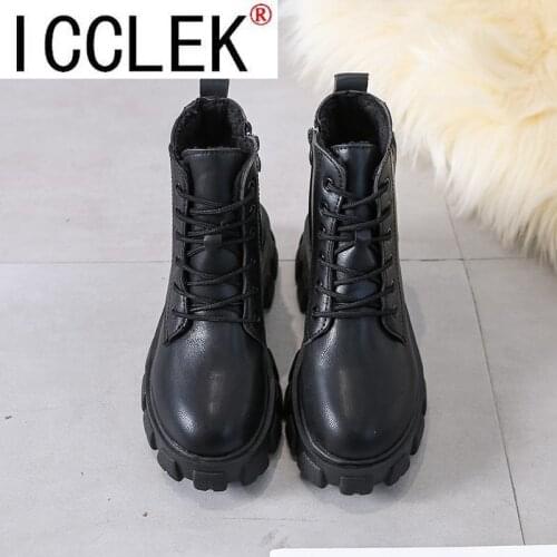 Round Toe Med Heel Boots Women Shoes Autumn Boots-women Booties Ladies Lace Up Luxury Designer Lolita Black 2021 Rubber Flat