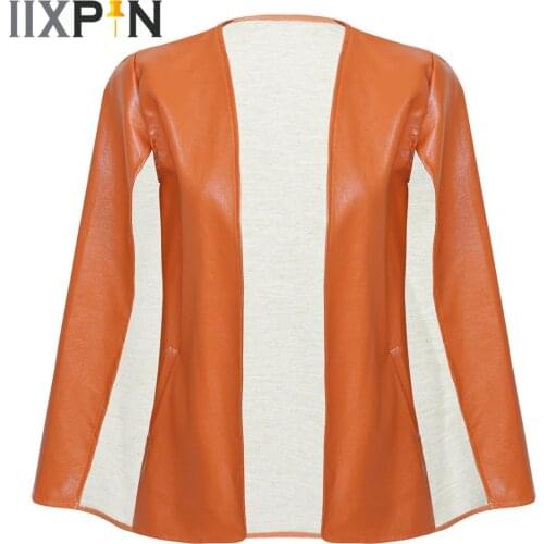 Womens Open Front Cloak Slit Sleeve PU Leather Cape PonchosLadies Evening Cocktail Formal Dress Party Jacket Suit Coat Wraps