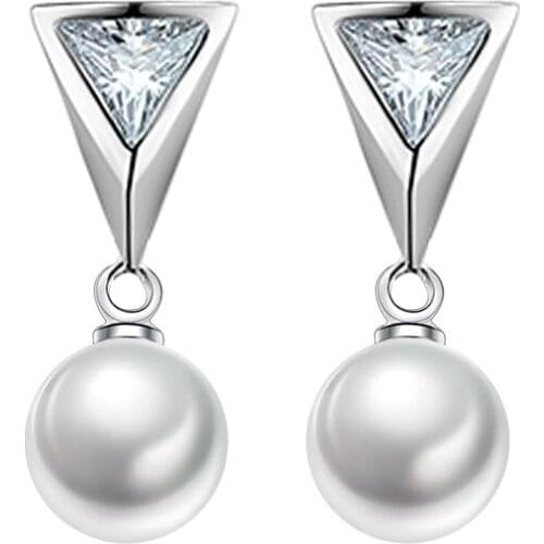 100% 925 sterling silver shiny crystal pearl ladiesstud earrings women wholesale jewelry birthday gift drop shipping