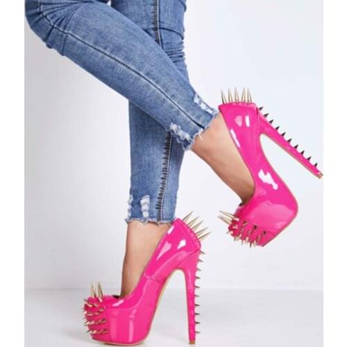 FGHGF NEW Pumps Womens 16cm high heel sexy shoes, rivet decorated punk shoes, large-size heels