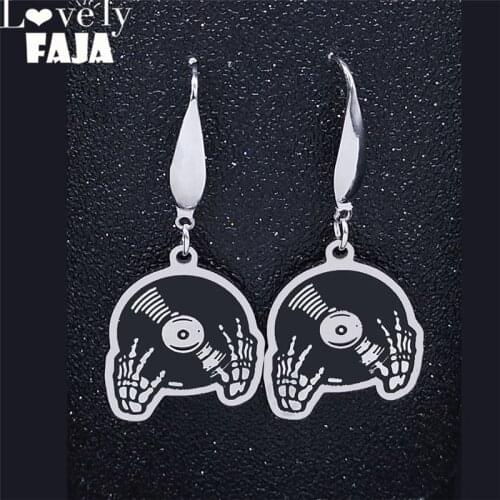 2021 Gothic Frame Film Stainless Steel Drop Earrings for Women Black Silver Color Dangle Earrings Jewelry aretes pequenos E10S03
