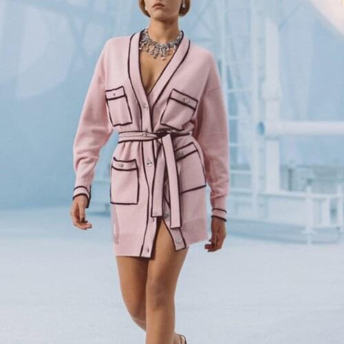 Runway Pink Oversized Cardigan Women Long 2021 Brand Spring Wrap Sweater Coat V Neck Single Breasted Slash Long Knitted Cardigan