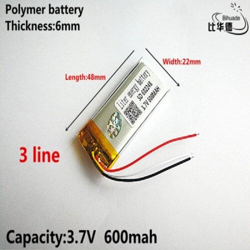 3 line Good Qulity 3.7V,600mAH,602248 Polymer lithium ion / Li-ion battery for TOY,POWER BANK,GPS,mp3,mp4