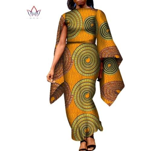 Bintarealwax African Dresses for Women Dashiki Elegant Party Dress Plus Size Srapless Traditional African Clothing WY7325