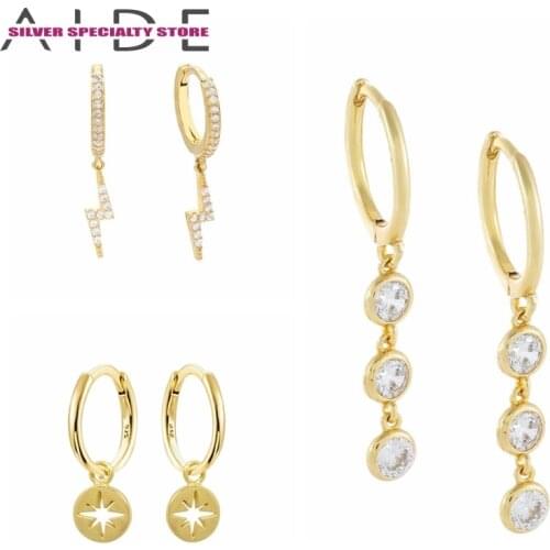 Aide Real 925 Sterling Silver Hoop Earrings For Women Silver Huggie Earring Crystal Zircon Dangle Earings Jewelry for Party Gift