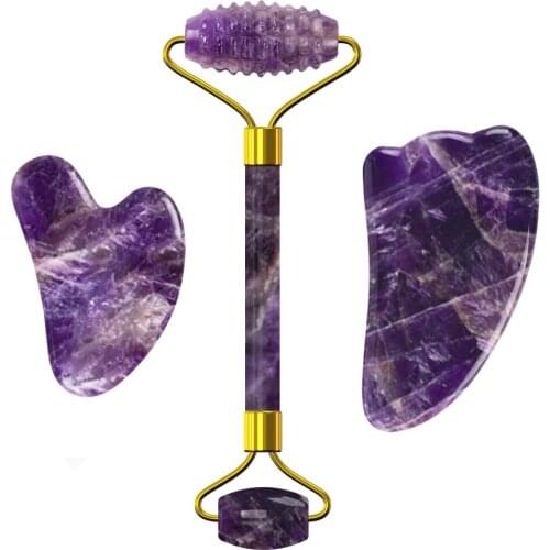 Amethyst Massage Roller Purple Crystal Face Gua Sha Tool Natural Purple Crystal Gouache ScraperFacial Roller Massager