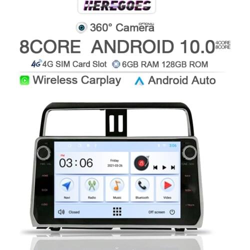 6+128G Carplay Android 10.0 Car Multimedia Player For Toyota Land cruiser Prado 150 2018 2019 2020 4G LTE Navigation GPS Radio