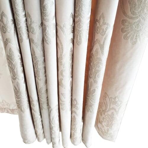 Velvet Curtains for Living Room Gold Stamping Process Europe-style Window Curtains for Bedroom High-grade Drapes Beige