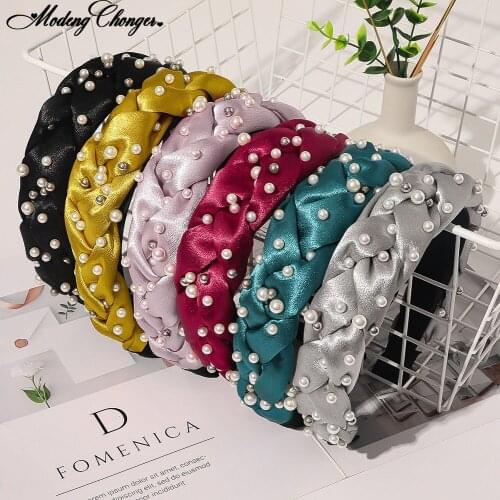 Bohemian Solid Color Velvet Braid Headband with Teeth Hair Accessories Twist Braid Pearls Bezel Hairband Women Girls Headwear