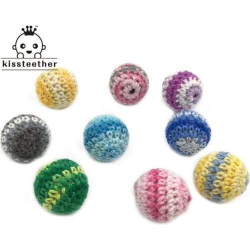 20pcs Rainbow Crochet Beads 18mm(0.71inch) Handmade Crafts Beech Wood Beads For DIY Baby Teether Necklace Accessories