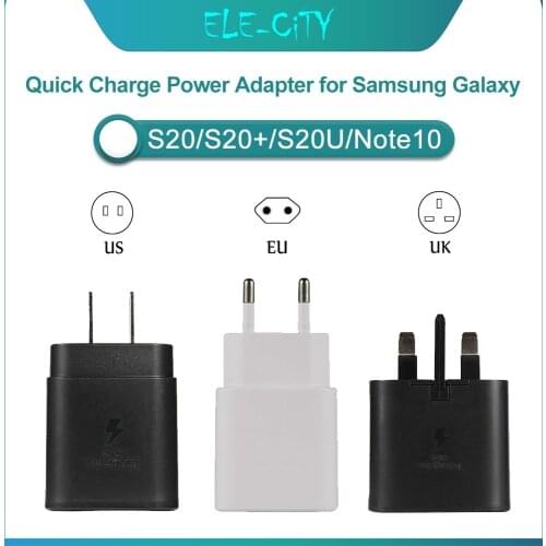 Fast Charger For Samsung Galaxy S20 S20 Plus S20U Note10 25W US UK EU Plug Portable Charger Type C Quick Charging Power Adapter