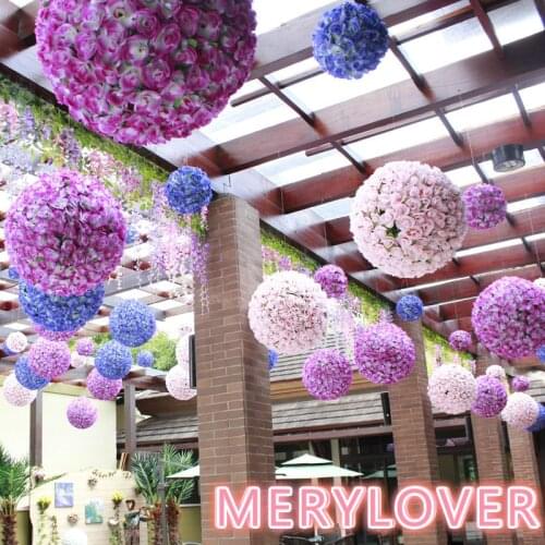New Simple 1 pcs 25cm Artificial Flowers silk rose Ball For Wedding Silk Rose Pomander Handing Kissing Ball party Decoration
