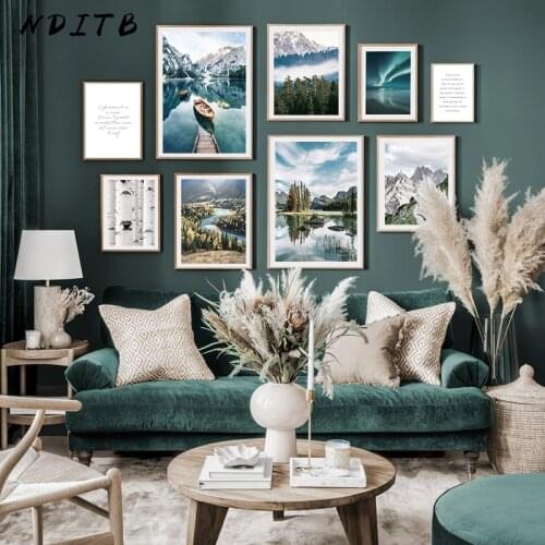 Nordic Decoration Poster Boat Mountain Forest Nature Landscape Print Scandinavian Travel Scenery Painting Wall Art Decor Picture