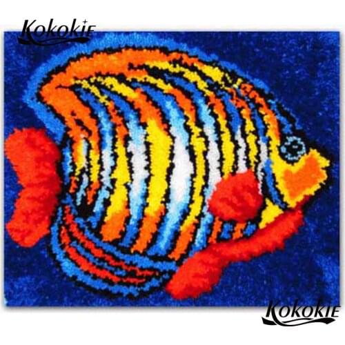 Diy tapijt latch hook rug canvas fish printing vloerklee foamiran for needleworkset knooppakket cartoon crochet tapis knoopkusse