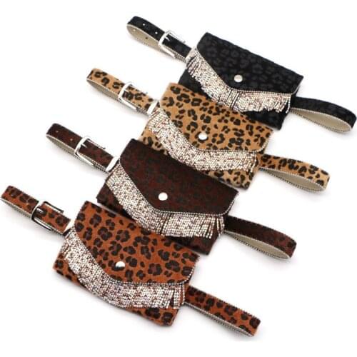 Designer Girls Diamante Tassels Bead Pocket Removable Fanny Bling Belt Leopard Travel Waist Pack Small Phone Pouch Bags Belts