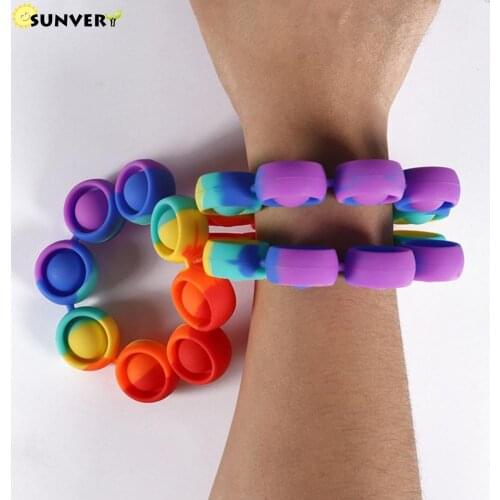 Wrist Flower Fidget Toys for Kids Autism Sensory Simple Dimple Toys New Colorful Cute Squeeze Toy Hand Push Down Bracelet Gift