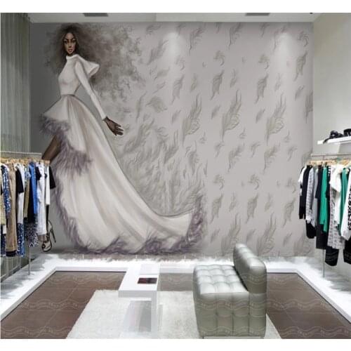 Xuesu Professional custom wallpaper retro hand-painted beauty clothing store background wall painting 8D waterproof wall cloth