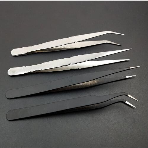 Bend Straight Stainless Steel Tweezers High Quality Industrial Anti-static Anti Acid Nipper Buttons Tweezer Sewing Tools