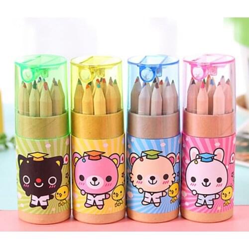 12 Color/set Cartoon Water Soluble Colored Pencil With Pencil Sharpener Portable Painting Drawing Colored Lead Pencil Stationery