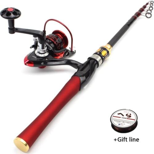2.4m2.7m Carbon Telescopic Fishing Rod Portable Spinning Fishing Rod and reel set Rod Reel Combos vara de pesca com molinete