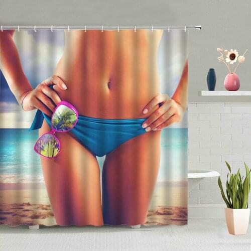 Sexy Girl Shower Curtain Sandy Beach Swimwear Woman Waterproof Bathroom Accessories Set Wall Hanging Curtains Screen Home Decor
