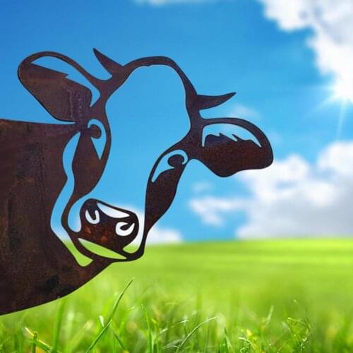 Cow Wall Decor Farm Peeping Cattle Metal Art Garden Ornaments Hand-painted Outdoor Yard Tree Pendant Durable Drop Shipping