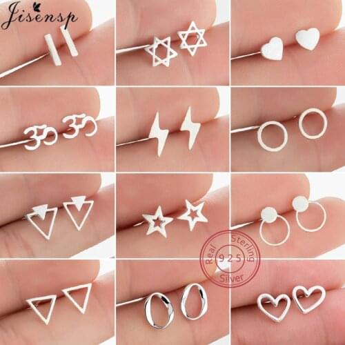 Tiny 100% 925 Sterling Silver Earrings for Women Engagement Jewelry Geometric Heart Round Hexagram Star Earring S925 Girls Gift