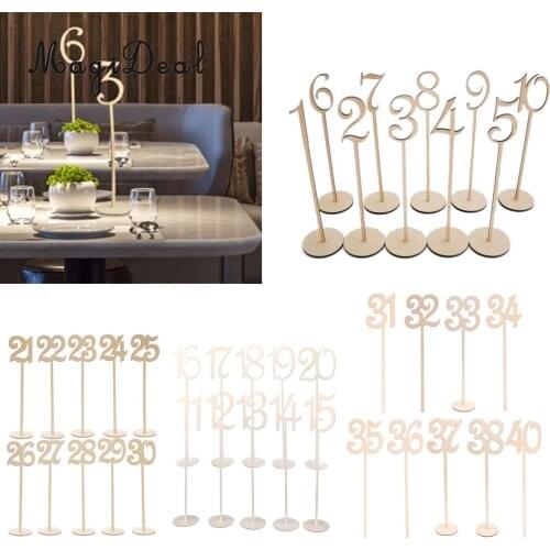 Magideal 10pcs/Lot Wooden 1 - 40 Table Numbers Signs with Holder Base Wedding Party Home Table Decoration