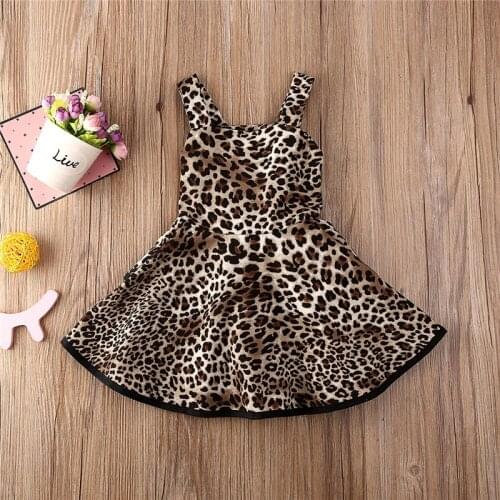 Fashion 1-5Y Toddler Kids Baby Girl Dresses Cotton Summer Sleeveless Leopard Print Ruffle Party Dress Sundress